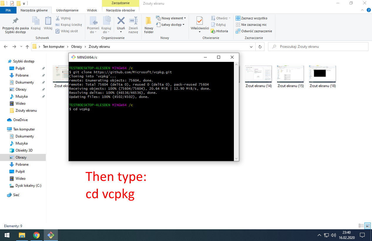 Type in console: cd vcpkg