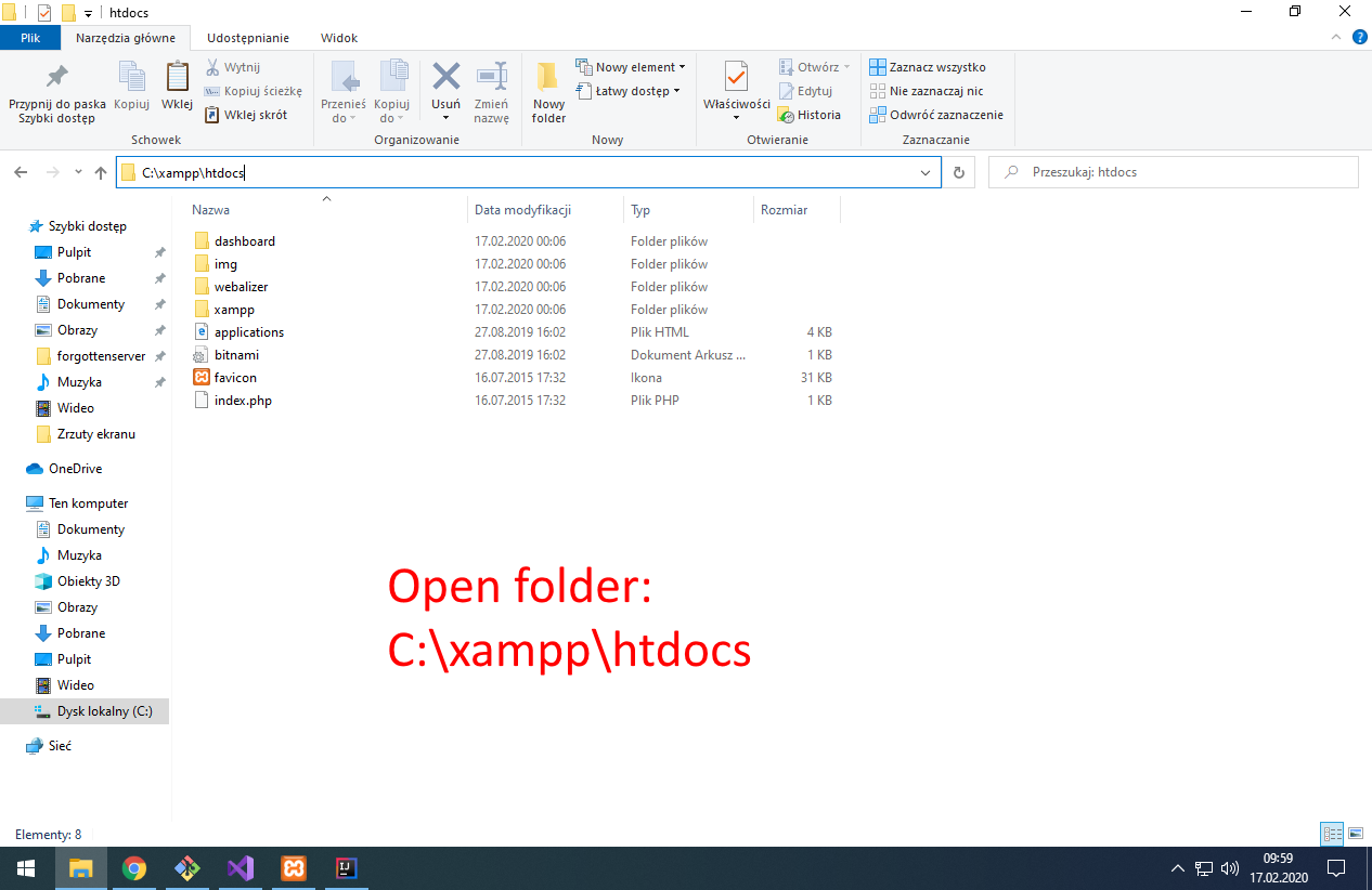 Open folder: C:\xampp\htdocs
