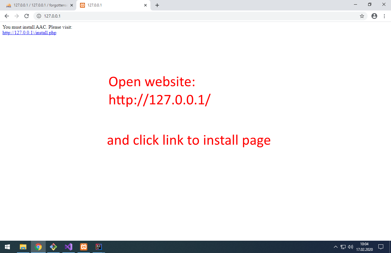 Open website http://127.0.0.1 and click link to installation.